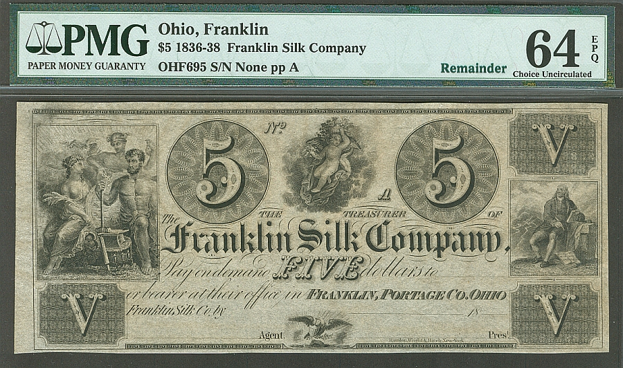 Franklin, Ohio The Franklin Silk Company, $5 Remainder, vChCU, PMG64-EPQ